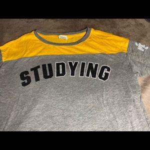 PINK Victoria’s Secret Grey/Yellow Phrase Tee